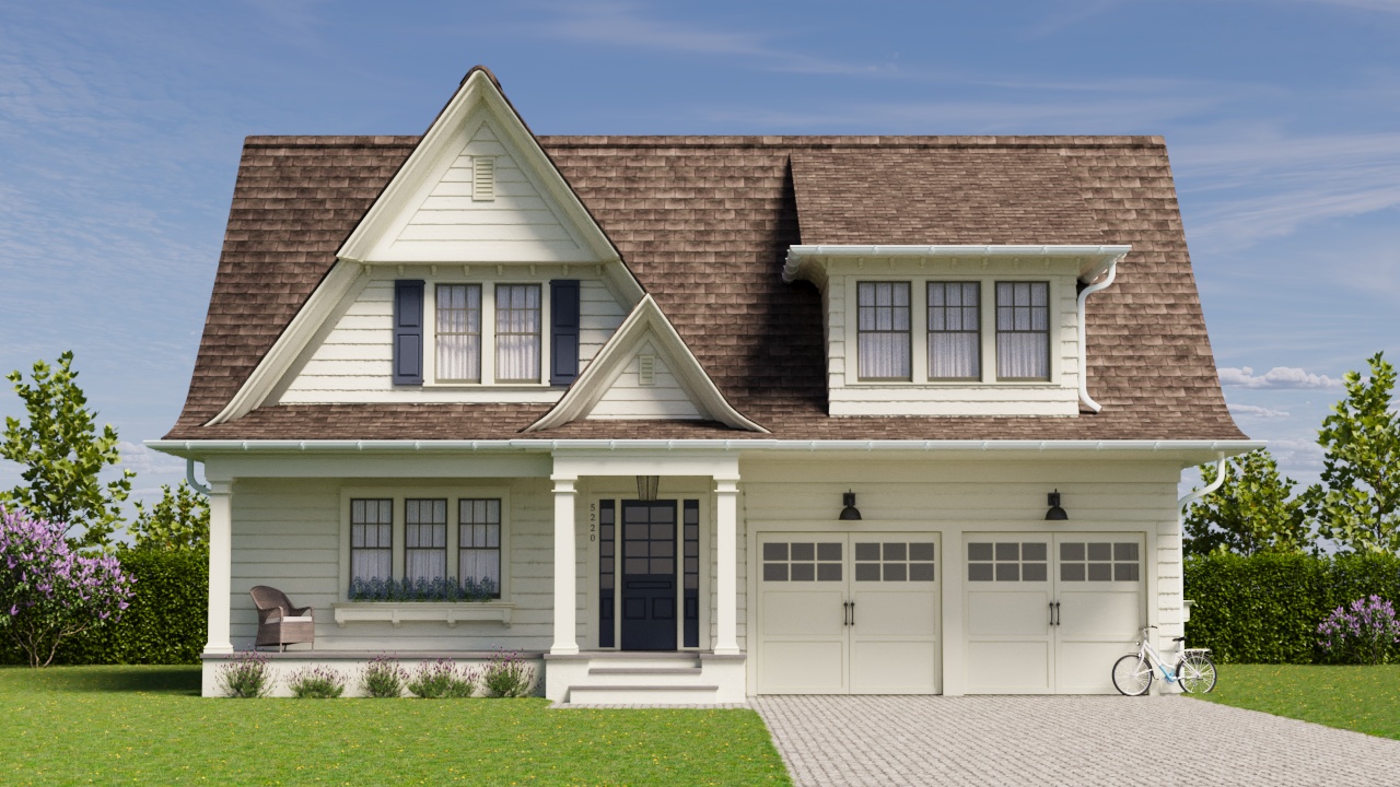 Rendering of a house with a porch.